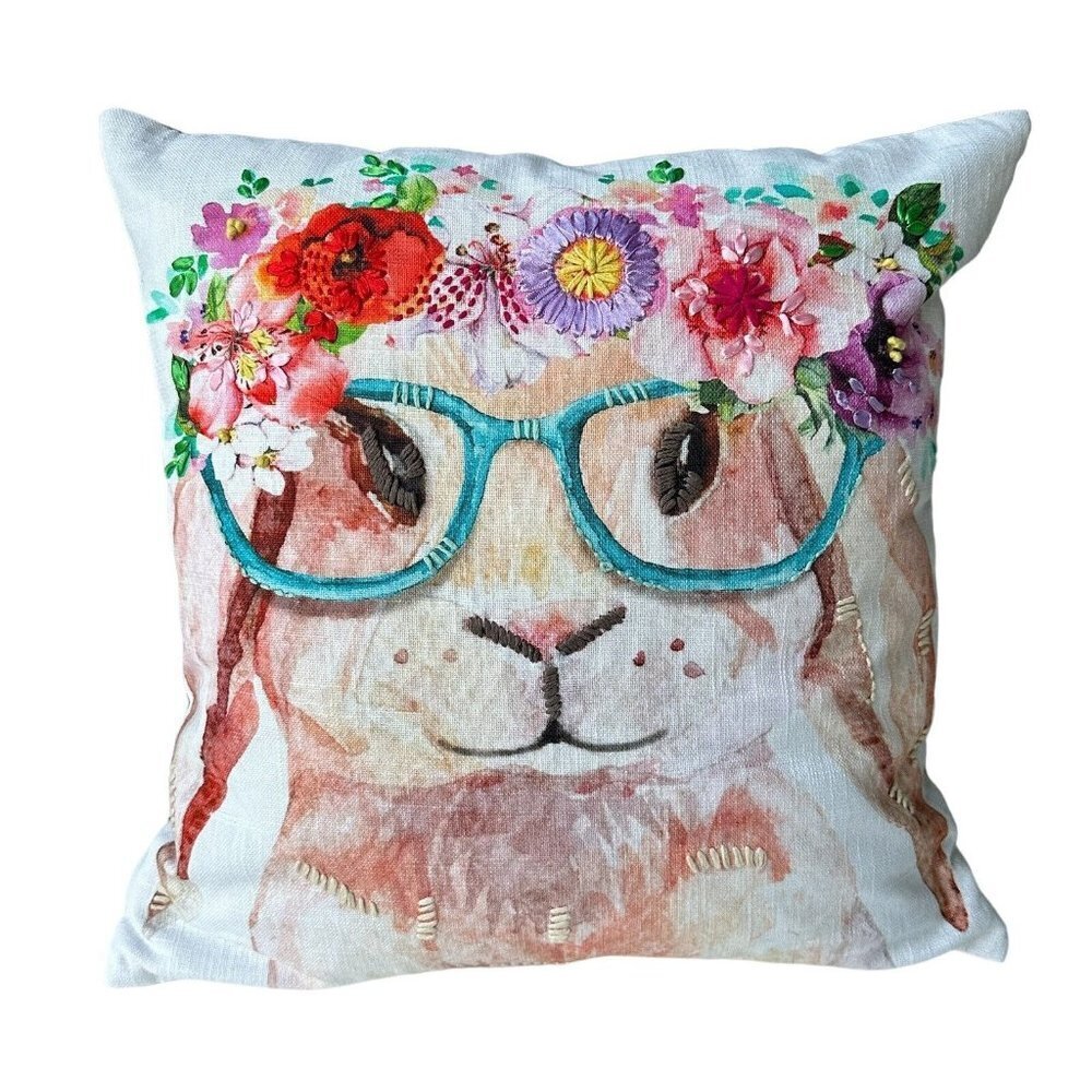 The Carrot Patch‎ Throw Pillow 18x18 Inch Bunny Rabbit Flowers Spring Easter